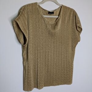 Vintage Chevron  Crinkled Cap Sleeve Stretchy Shirt Gold Size Large
